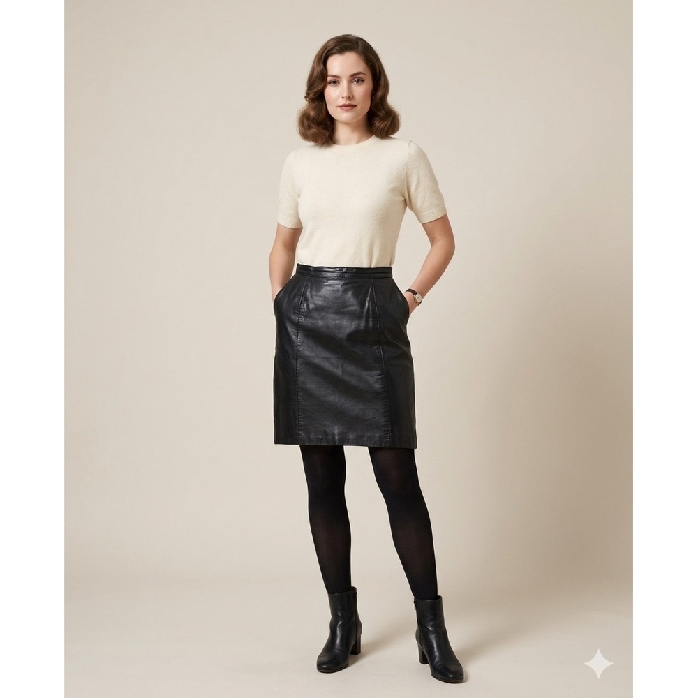 Phoenix Leather Skirt Womens 3/4 25" Black Mini High Waisted Made in USA Vintage